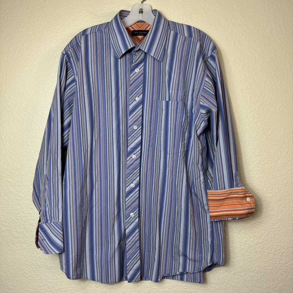 Ted Baker London Striped Dress Shirt 16 32/33 Contrast Flip Cuff Cotton
